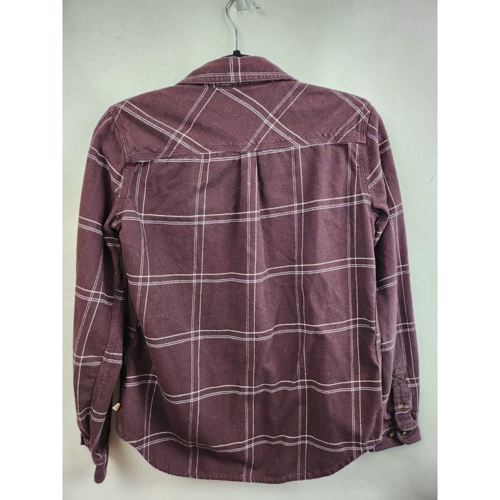 Carhartt Burgundy Check Long Sleeve Button Up Flannel Shirt Size Small - Picture 7 of 7